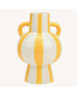 VASE RAYE JAUNE/BLC H24CM