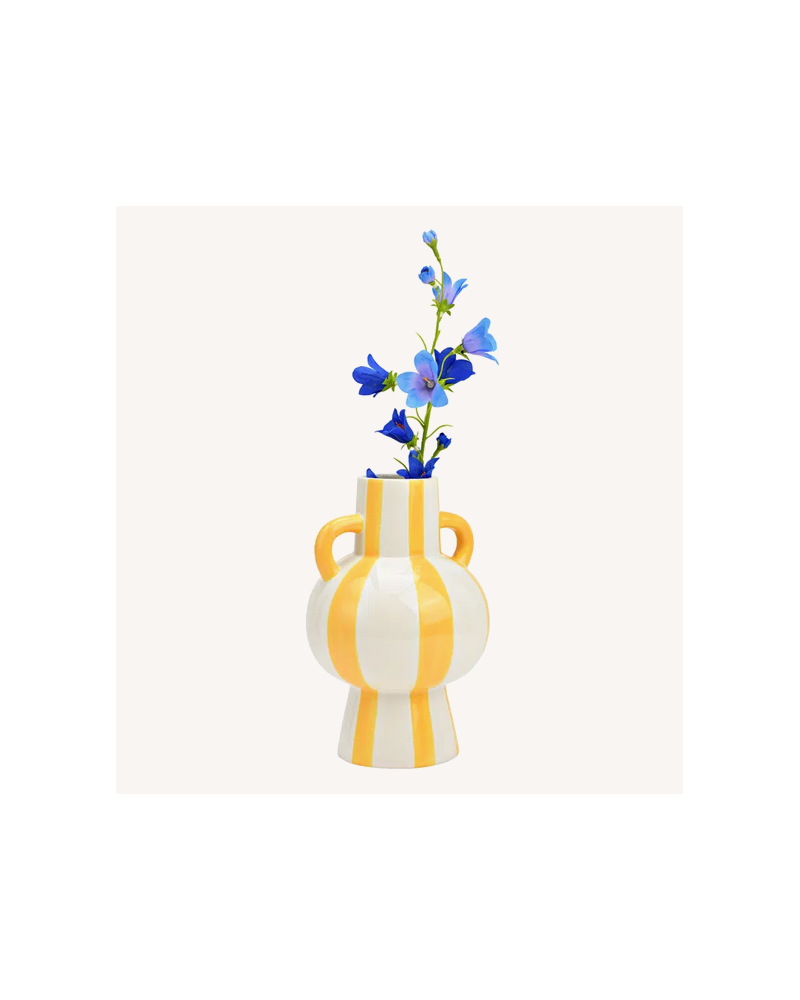 VASE RAYE JAUNE/BLC H24CM