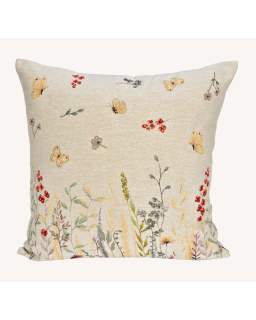 HOUSSE 45X45 FLEUR/PAPILLON BEIGE