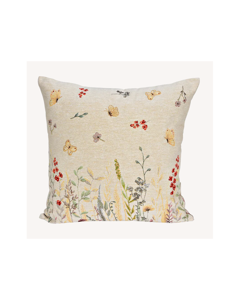 HOUSSE 45X45 FLEUR/PAPILLON BEIGE