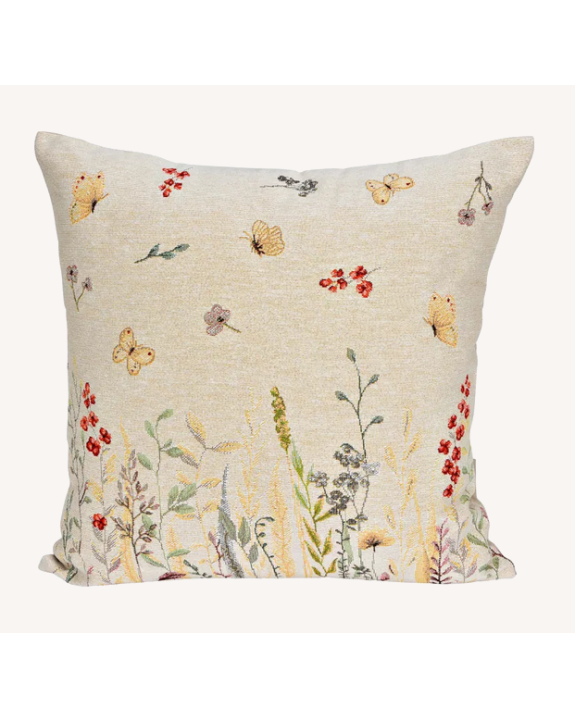 HOUSSE 45X45 FLEUR/PAPILLON BEIGE