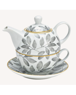 THÉIÈRE FEUILLE BLC/GRIS