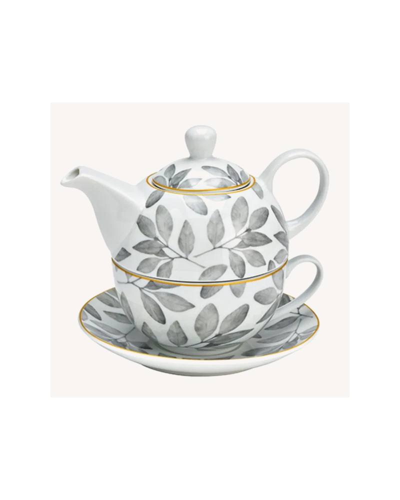 THÉIÈRE FEUILLE BLC/GRIS