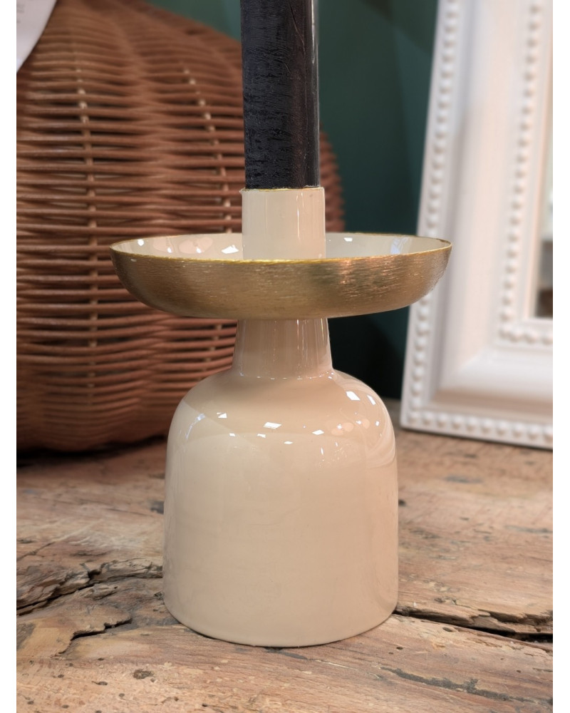 BOUGEOIR GOLD/BEIGE H12 AVEC RECEPTACLE