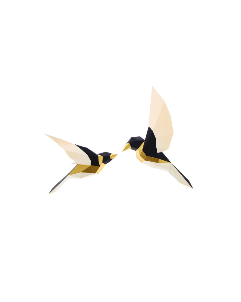 2 OISEAUX EN PAPIER 3D- OR