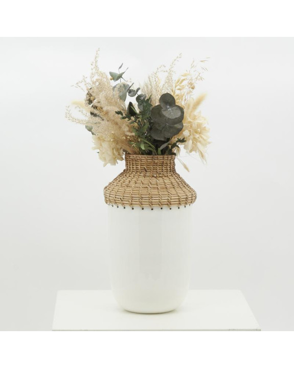 VASE H37 METAL LAQUE BLANC ROTIN
