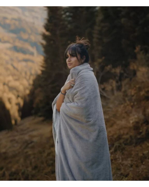 PLAID COZY BICOLORE GIVRE GRIS